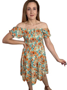 Krótka sukienka hiszpanka kwiaty luźna falbanka kwiatki bawełna XL/XXL