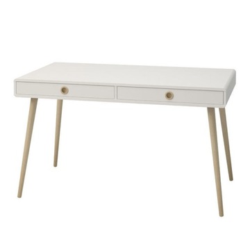 Biurko białe 130 x 70 x 76 nogi drewno duże dębowe SOFT LINE