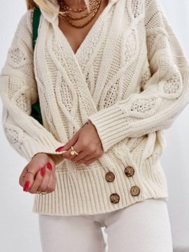 Ecru sweter z kapturem zapinany Cocomore