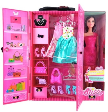 LALKA ALISA MODELKA Z SZAFĄ UBRANKA BUTY AKCESORIA GARDEROBA