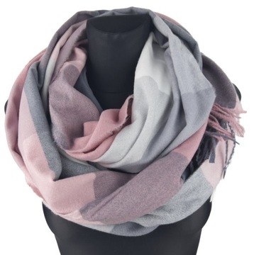 Шарф LARGE CHIMNEY XL теплый женский шарф - грязно-розовый/серый/белый ПРОВЕРИТЬ