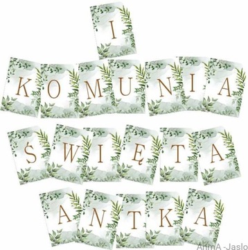 Baner komunijny karteczki literki, I Komunia Święta PERSONALIZACJA