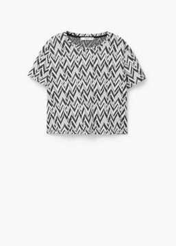 Mango crop top żakardowy wytłaczany wzór tshirt print babytee zygzak krata