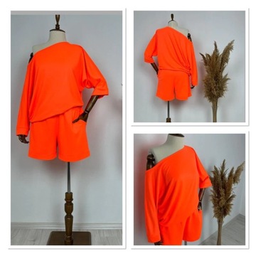 Komplet Szorty Z Bluzką Oversize Pomarańczowy / XL