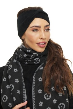 ПОВЯЗКА НА ГОЛОВУ ЖЕНСКАЯ, ПЛЕТЕНИЕ, теплая ТРИКОТАЖНАЯ, черная