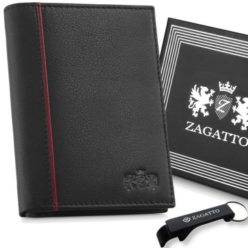 Portfel męski skórzany czarny pionowy rozbudowany ochrona RFID ZAGATTO