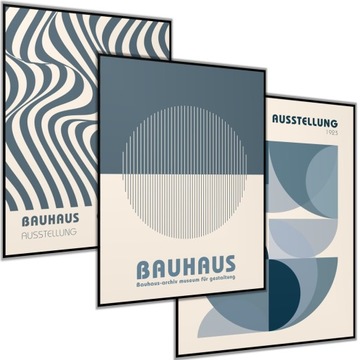 3 x PLAKAT 21X30 A4 KSZTAŁTY LINIE BAUHAUS MINIMALIZM ABSTRAKCJA NIEBIESKI