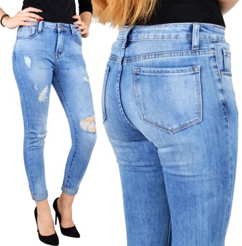 Damskie Spodnie Jeansy Jeansowe Modelujące DZIURY