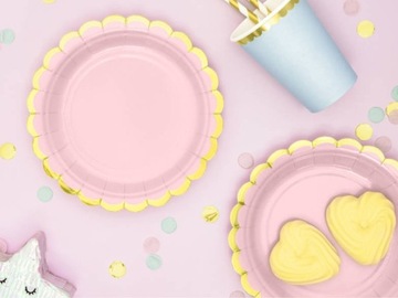 Праздничный набор РОЗОВОЕ ЗОЛОТО одноразовая посуда, ЧАШКИ, РЕТРО ТАРЕЛКИ