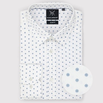 Biała koszula męska w niebieski wzór PAKO LORENTE XXL