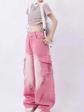 Design Sense Niche Cute Pink Straight Tube Jeans S