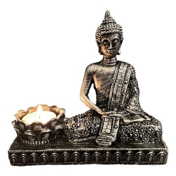 Budda Świecznik Figurka Antyczne Srebro