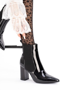 Женские лакированные черные ботильоны на высоком каблуке 39