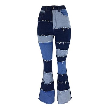 L-Fashion Design Blue Block Women Ladies Patch Jeans