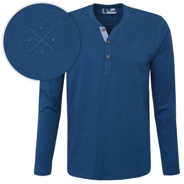 LONGSLEEVE męski koszulka w serek długi rękaw bawełna FRIGO niebieska XL