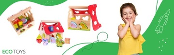 DREWNIANY SORTER KSZTAŁTÓW 12 KLOCKÓW FARMA DOMEK DLA DZIECI +12m ECOTOYS