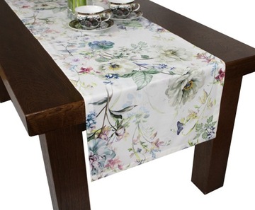 Bieżnik biały w drobne kwiatki jasny velvet 40x100cm