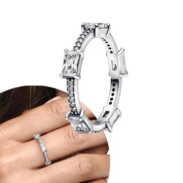 Srebrny elegancki pierścionek z cyrkoniami prostokątami srebro 925
