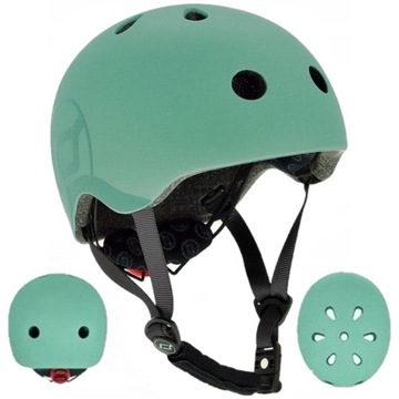 SCOOTANDRIDE KASK Dla Dzieci Regulowany Lampka LED S-M Forest 3 lata+