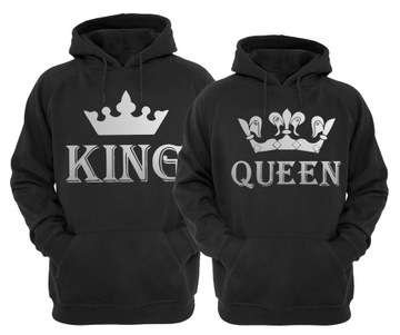 BLUZY DLA PAR Z KAPTUREM ZŁOTY NADRUK KING QUEEN