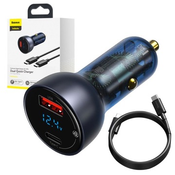 BASEUS SZYBKA ŁADOWARKA SAMOCHODOWA USB C 65W MOCNA DO GNIAZDA ZAPALNICZKI