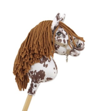 Hobby Horse Маленький кінь на палиці Преміум чубарий біло-коричневий з коричневою г