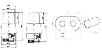 Zawór term Twins 50mm czarny mat +złączk+rozet P/L