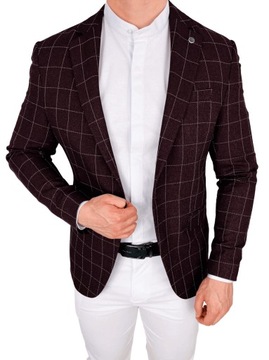 Bordowa marynarka meska w biala krate elegancka 50