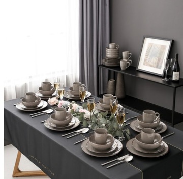 Serwis zastawa kamionkowa VANCASSO NAVIA szara na prezent 48szt/ 12 osób