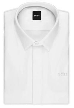 HUGO BOSS KOSZULA Z HAFTOWANYM LOGO - CHOWANE GUZIKI - BIAŁA - M