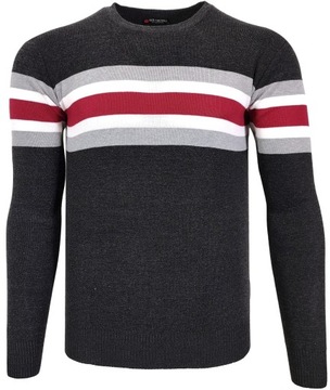 Sweter męski klasyczny grafitowy w paski O307 XXL