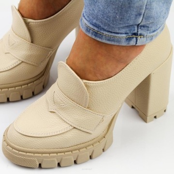 Beżowe POLSKIE mokasyny damskie DEONI D207 GRO r38