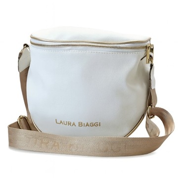 LAURA BIAGGI POLSKA TOREBKA LISTONOSZKA NA RAMIĘ EKO SKÓRA LOGO PASEK BIAŁA