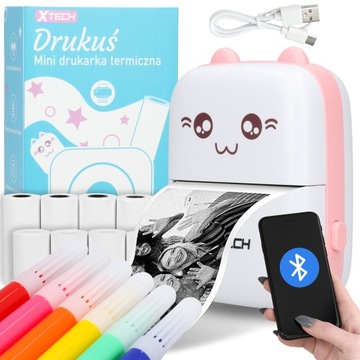 Mini Drukarka Termiczna DRUKUŚ ORYGINALNY Do Zdjęć Przenośna + 11 ROLEK