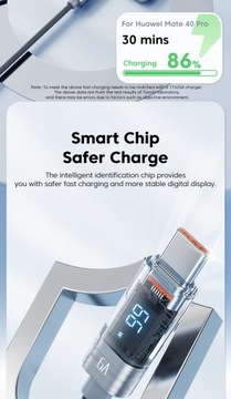 Kabel Toocki USB C -USB typ C 2 metry 66W Wyświetlacz LED Mocny Oplot Szary