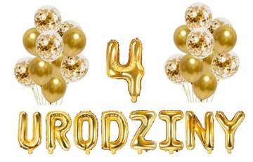 Zestaw Balony 4 Urodziny Literki Napis Dekoracja