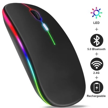 Перезаряжаемая беспроводная мышь Bluetooth с USB-мышью RGB 1600 точек на дюйм, 2,4 ГГц для