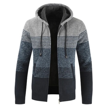 KURTKA MĘSKA Sweter zimowa gruba ciepła kardigan z kapturem bluza wełniany