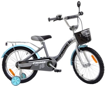 Детский велосипед PRIME Classic СЕРЫЙ/Бирюзовый 18 дюймов + корзина, багажник