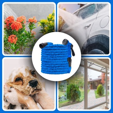 WĄŻ OGRODOWY 30m ROZCIĄGLIWY ELASTYCZNY + ZŁĄCZKI + PISTOLET