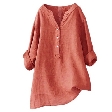 Casual Loose Cotton Linen Blouse Shirts Solid Color