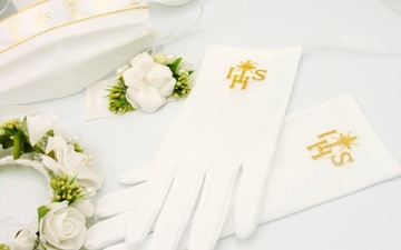 ZESTAW KOMUNIJNY WIANEK NA KOK TOREBKA RĘKAWICZKI KOMUNIAEU