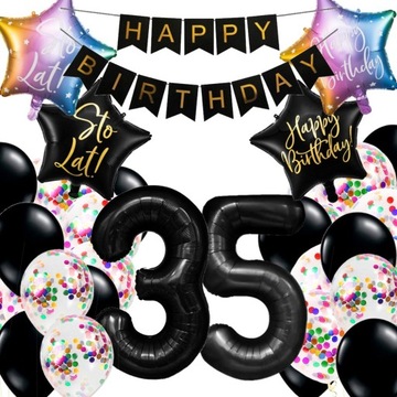 BALONY ZESTAW 35 Urodziny KOLOROWY konfetti 100 cm