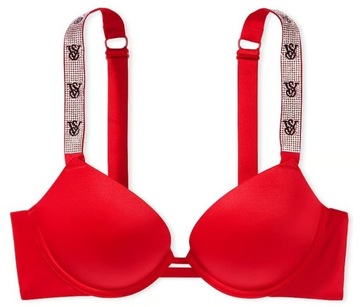 Biustonosz Victoria's Secret push-up cyrkonie logo czerwony 75C (34C)