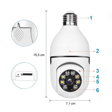 KAMERA WIFI WEWNĘTRZNA OBROTOWA ŻARÓWKA GWINT E27 IP 3MP TUYA MONITORING