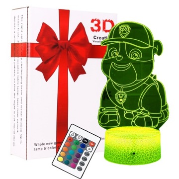 LAMPKA NOCNA RUBBLE PSI PATROL 3D LED DLA DZIECI KOLORY RGB + PILOT