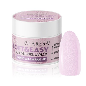 CLARESA Soft & Easy 12g ŻEL BUDUJĄCY DO PAZNOKCI Z BROKATEM Pink Champagne