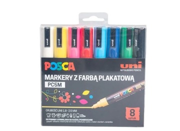 Markery PC-5M Uni Posca z farbą ZESTAW 8szt. PUDEŁKO