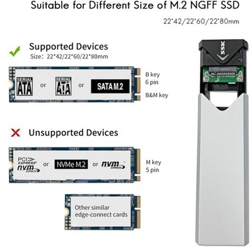 Корпус твердотельного накопителя M.2 NGFF Type-C USB 3.1 GEN1, алюминий