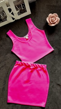 ЧЕРНЫЙ КОМПЛЕКТ Короткая БЛУЗКА ТОП на подтяжках + МИНИ ЮБКА на резинке S/M